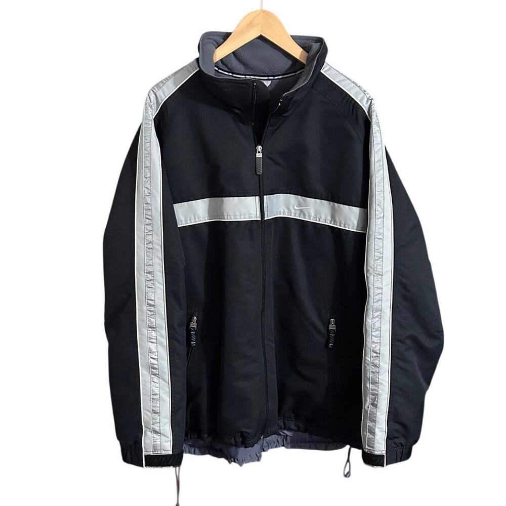 Nike Men's sz XL Silver Tab Reflective Strip Fleece Lined Swoosh Jacket Vintage